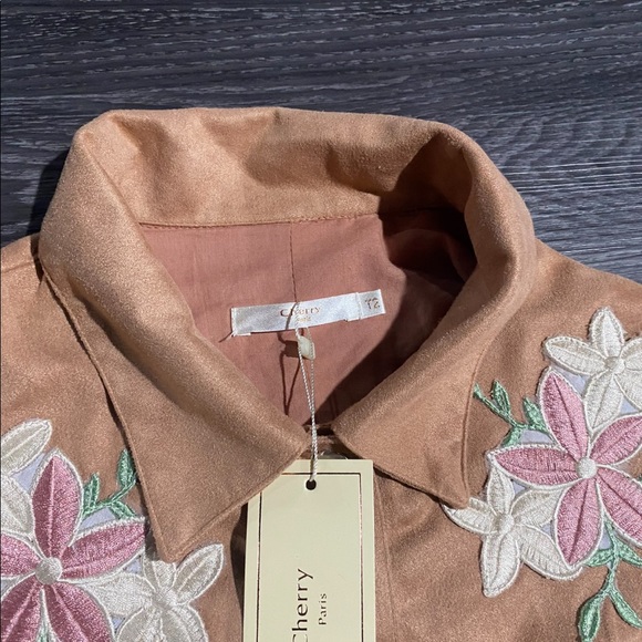 Cherry Paris Faux Suede Tassel Button Down Shirt - Picture 3 of 4